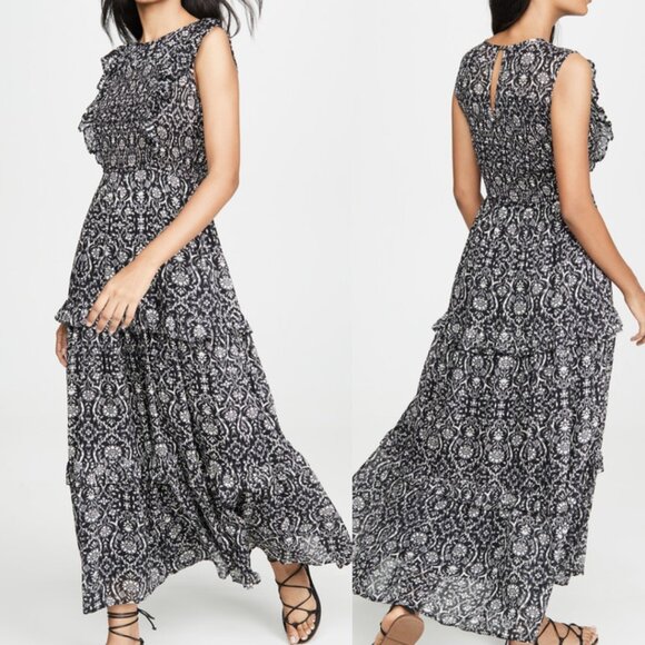 Banjanan Iris Maxi Dress Size Medium Ruffle Shirred Top Layered Bottom - Picture 1 of 14